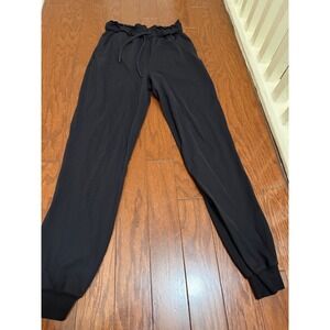 Lululemon Black Ruffle Waist Joggers Drawstring Athletic Pants Womens 26 Inseam